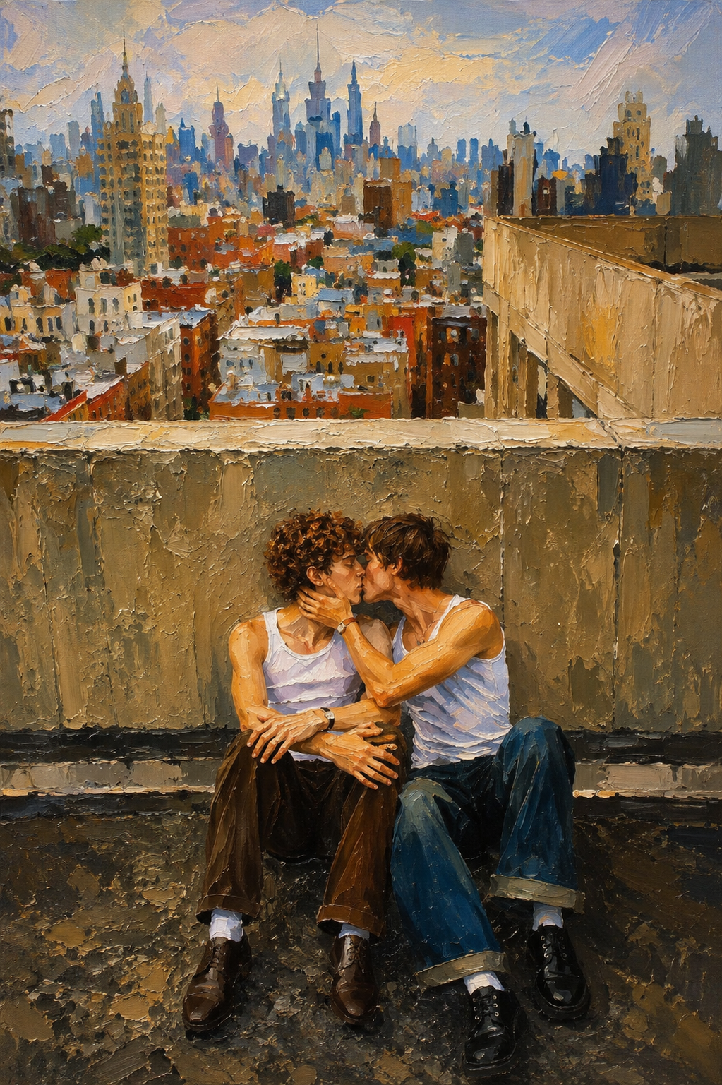 peinture huile sur toile faite sur commande - PORTRAIT BOGOSSE GAY LOVERS