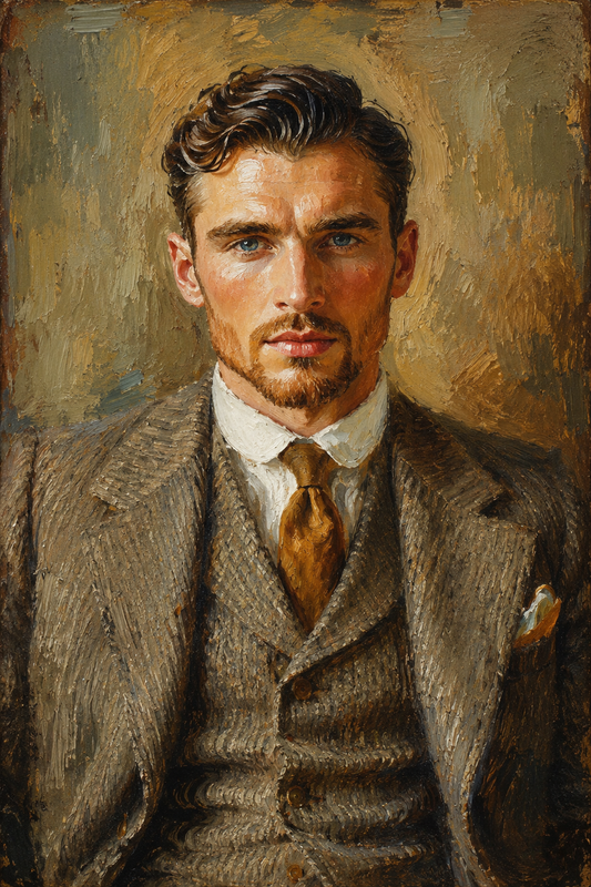 peinture huile sur toile faite sur commande - scène PORTRAIT DANDY