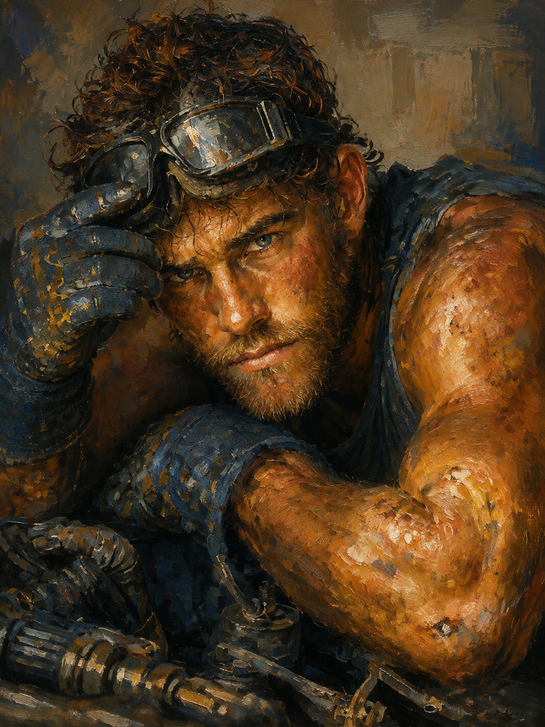 peinture huile sur toile faite sur commande - PORTRAIT BOGOSSE MECANO