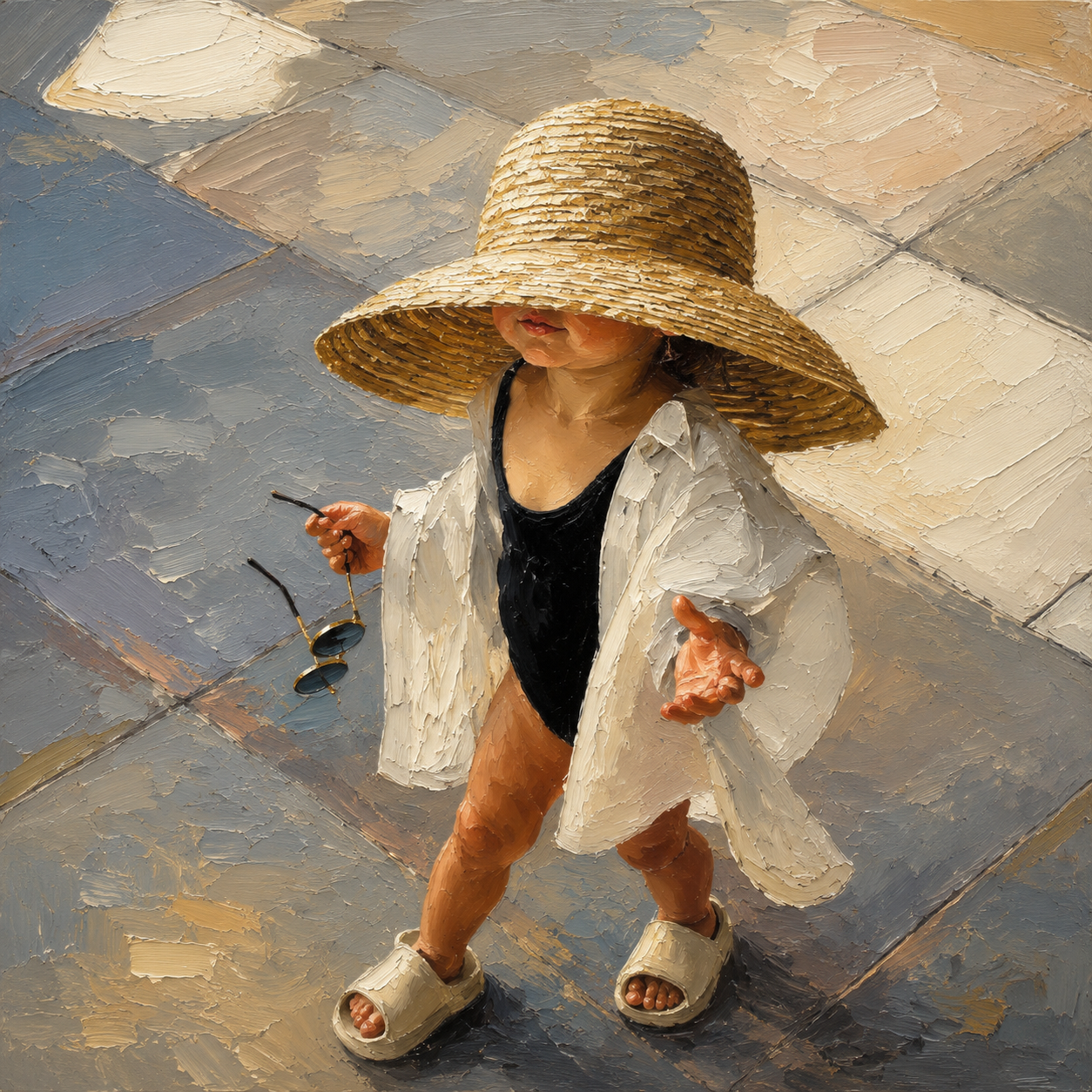 peinture huile sur toile faite sur commande - scène PETITE FILLE