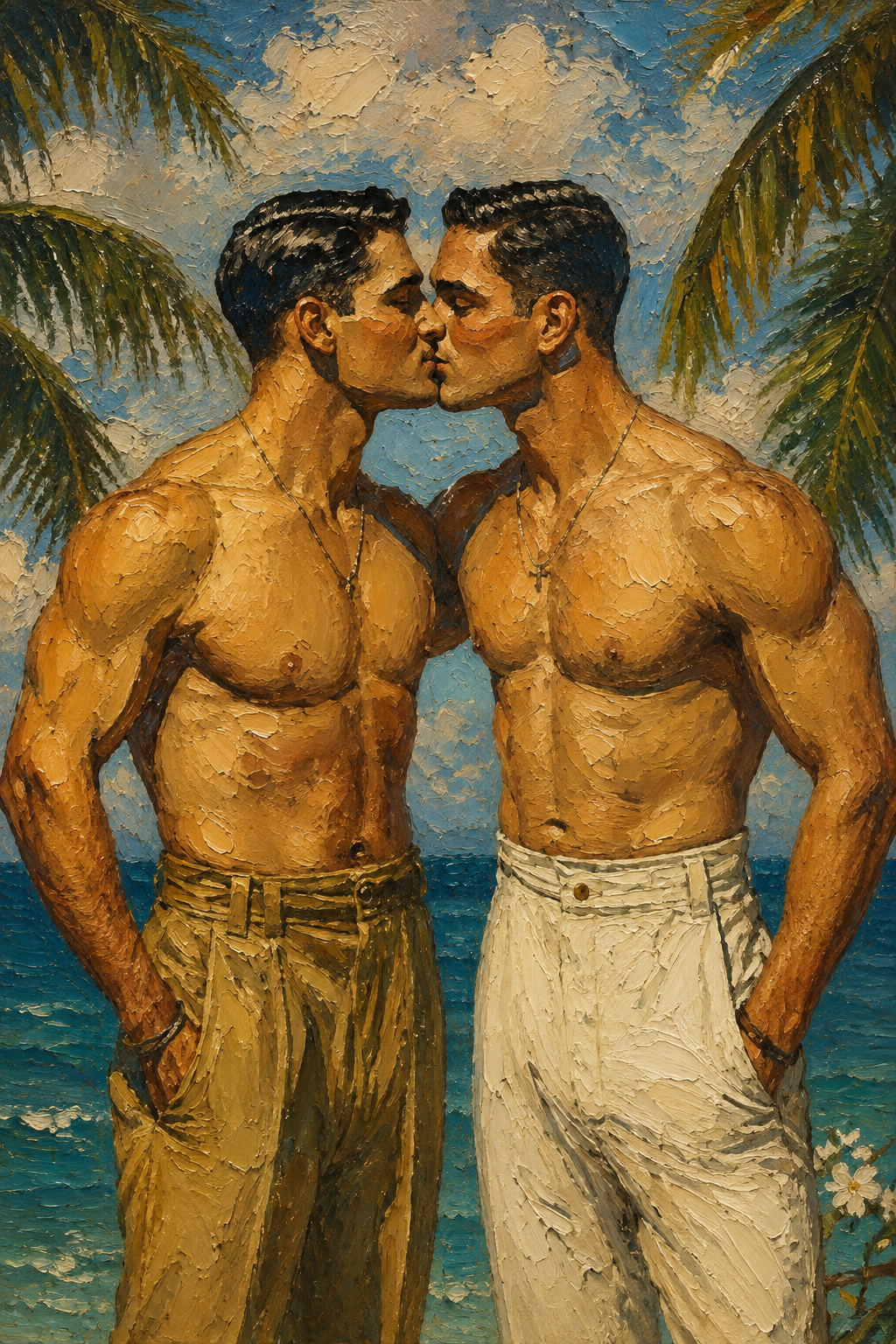 peinture huile sur toile faite sur commande - PORTRAIT BOGOSSE AUTRE TEMPS GAY LOVERS