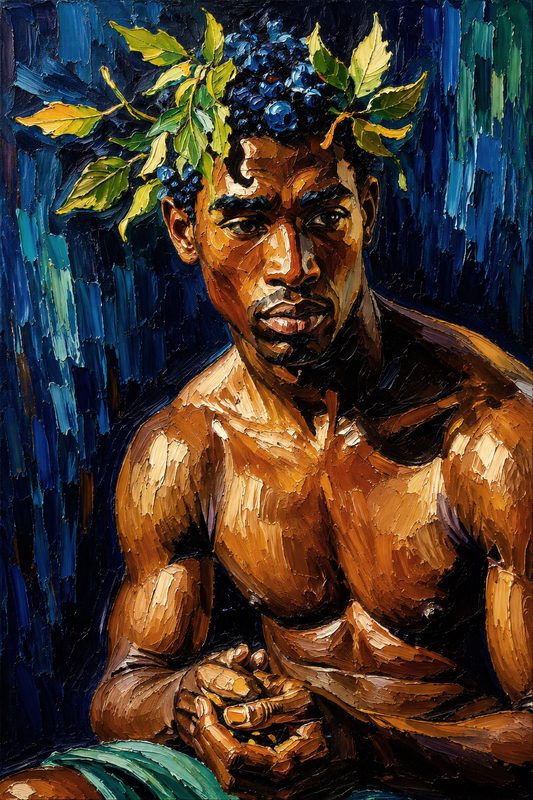 peinture huile sur toile faite sur commande - scène érotique hommes TORSE NU FAUN