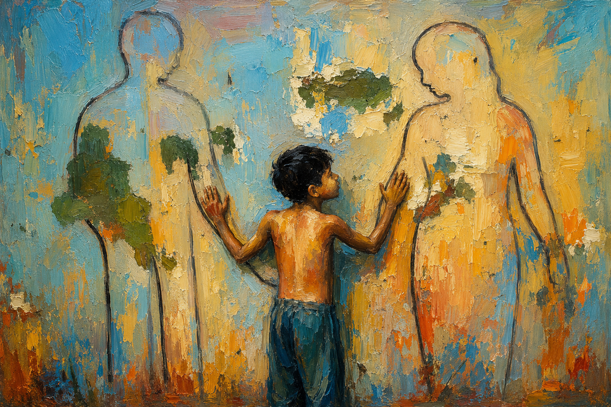 peinture huile sur toile faite sur commande - PORTRAIT AUTRE MONDE PAPA MAMAN
