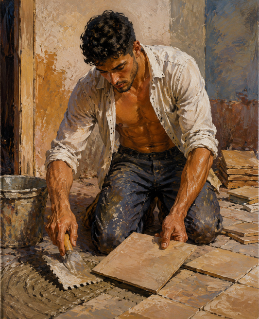 peinture huile sur toile faite sur commande - PORTRAIT BOGOSSE CARRELEUR