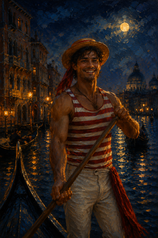 peinture huile sur toile faite sur commande - PORTRAIT GONDELIER VENISE
