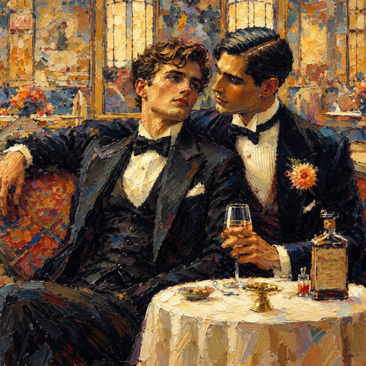 peinture huile sur toile faite sur commande - PORTRAIT BOGOSSE GAY LOVERS ARTDECO