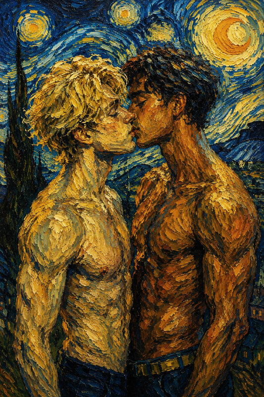 peinture huile sur toile faite sur commande - scène érotique hommes TORSE NU
