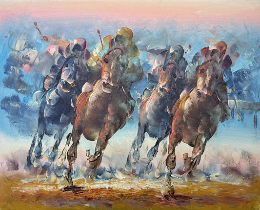art-scène-vie-course-hippique-chevaux-galop-peinture-huile-toile