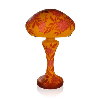 Lampe Art nouveau Gallé en verre multicouche, gravée à l’acide avec monture en laiton