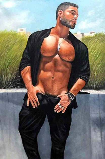 Art érotique peinture homme torse nu originale huile sur toile signée - Kikooyou Art Gallery