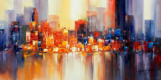Peinture à l'huile 80 x 140cm skyline ville New York peinte à la main huile sur toile SUR COMMANDE