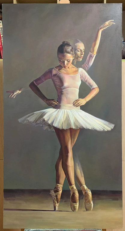 Ballerine 50 x 100 cm Danseuse de ballet Danse de ballet ORIGINAL Unique Huile sur toile