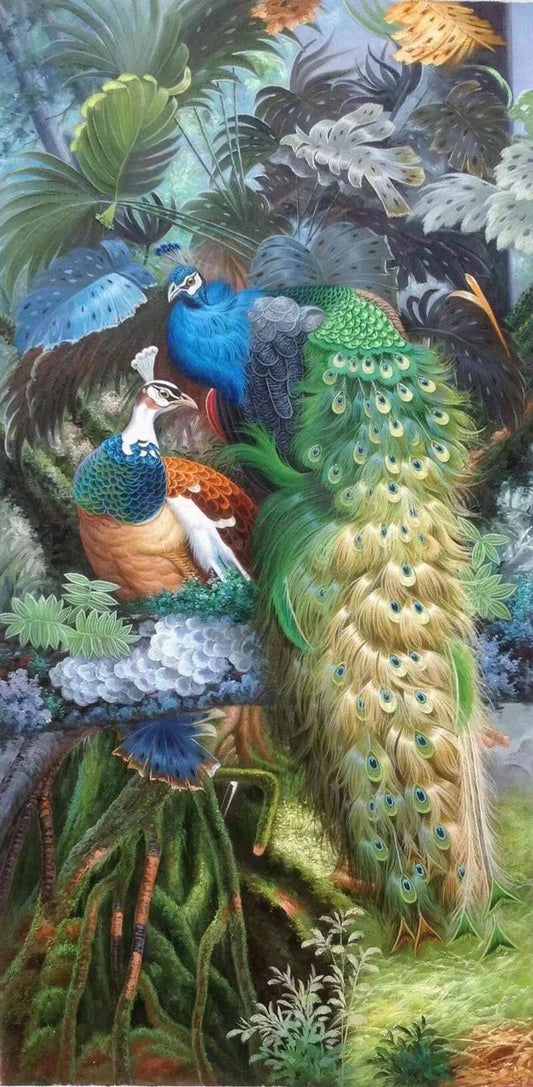 art-decoration-tableau-peinture-huile-toile-animal-oiseau-paon
