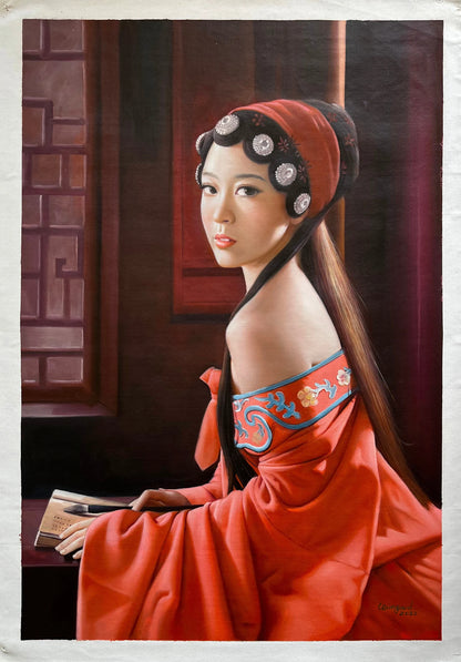 art-decoration-tableau-peinture-huile-toile-portrait-feminin-femme-asiatique