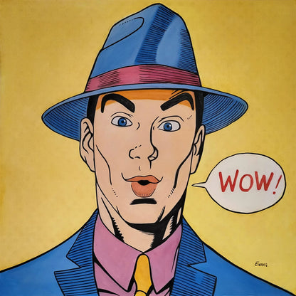 art-pop-portrait-masculin-homme-chapeau-peinture-huile-toile