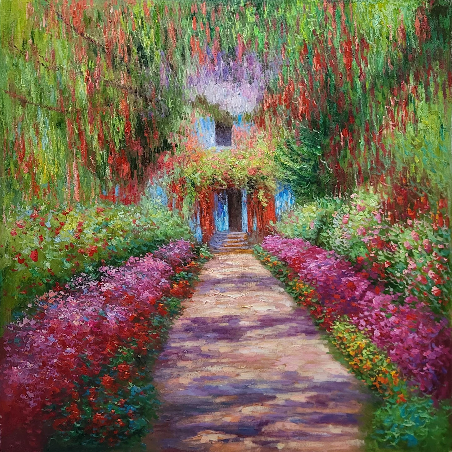 art-decoration-peinture-huile-toile-paysage-d'après Claude Monet - Chemin dans le jardin de Monet à Giverny