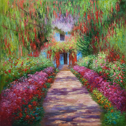 art-decoration-peinture-huile-toile-paysage-d'après Claude Monet - Chemin dans le jardin de Monet à Giverny