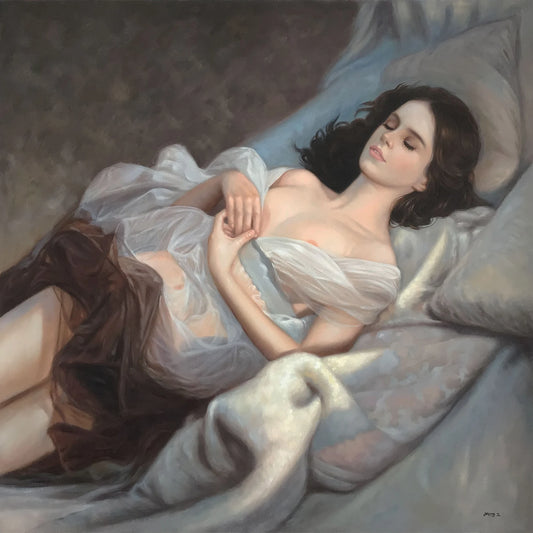 art-decoration-tableau-peinture-huile-toile-portrait-feminin-femme-seins-nue-endormie
