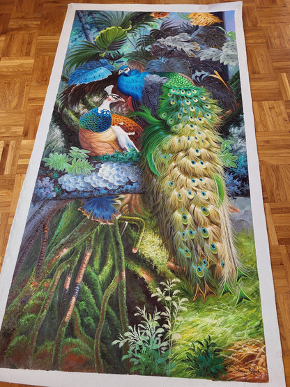 art-decoration-tableau-peinture-huile-toile-animal-oiseau-paon