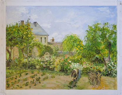 art-decoration-tableau-peinture-huile-toile-scene-campagne personnage-jardin