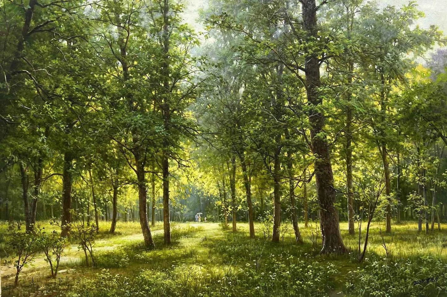 Dans les bois ORIGINAL Unique large Huile sur toile faite à la main