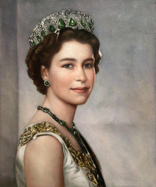 art-portrait-femme-Reine Elizabeth II du Royaume-Uni années 1950-peinture-huile-toile