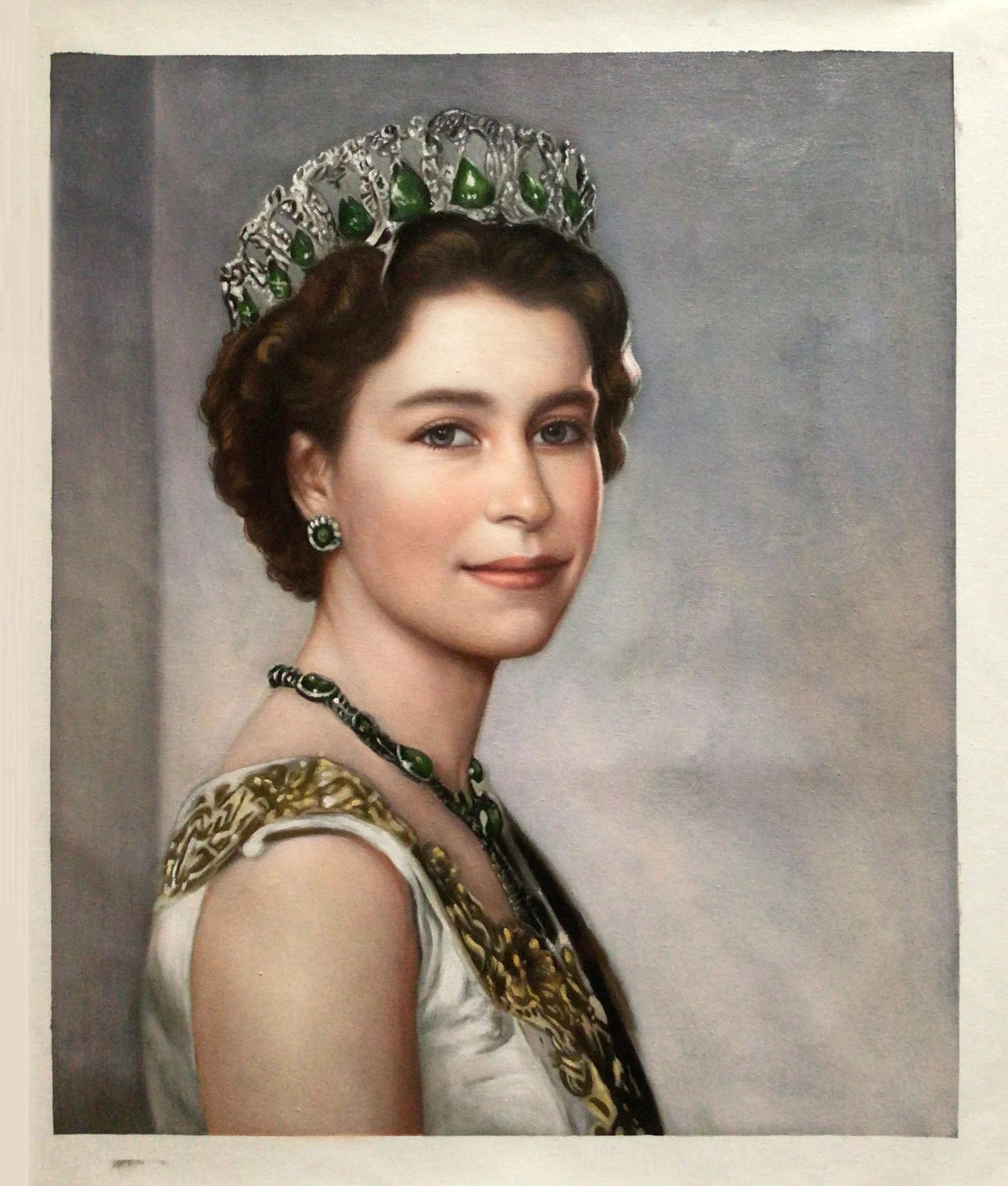 art-portrait-femme-Reine Elizabeth II du Royaume-Uni années 1950-peinture-huile-toile