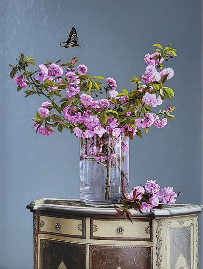 art-deco-peinture-huile-toile-nature-morte-fleurs-vase-meuble-papillon