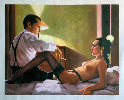 art-decoration-scene-personnages-femme-nue-homme-marié-peinture-huile-toile