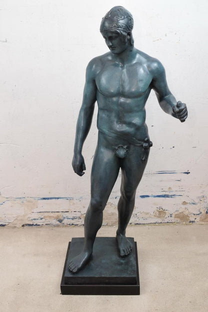 art-érotique-statue-bronze-male-homme-nu-Statue d'Arès Borghèse en bronze : sculpture de guerrier grec, - Kikooyou Art Gallery