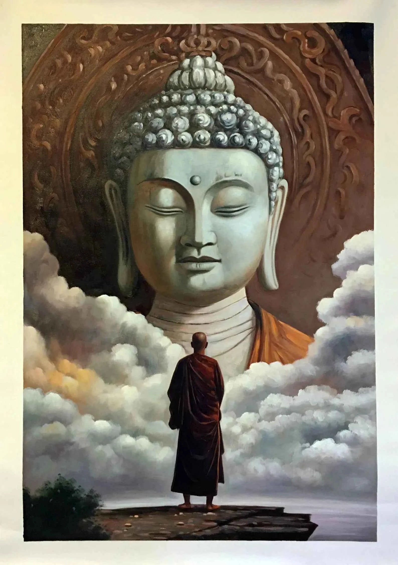 La compassion du Bouddha est infinie 60 x 90 cm Huile sur toile originale FAITE À LA MAIN