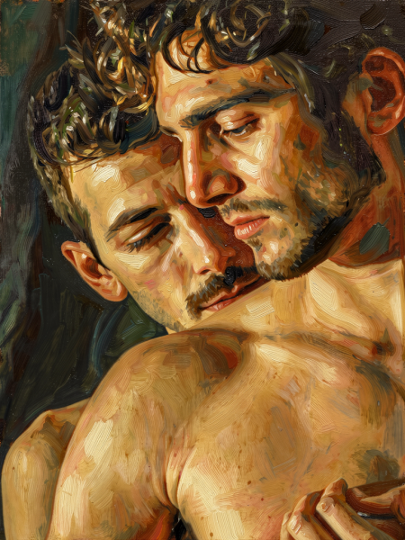 peinture huile sur toile faite sur commande - PORTRAIT BOGOSSE GAY LOVERS