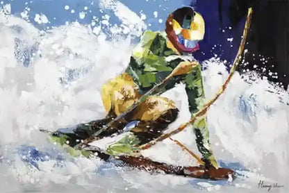 art-moderne-portrait-masculin-homme-skieur-neige-peinture-huile-toile