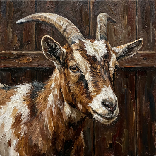 peinture huile sur toile faite sur commande - PORTRAIT ANIMAL CHEVRE