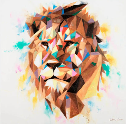 art-moderne-animal-tete-lion-mosaique-peinture-huile-toile