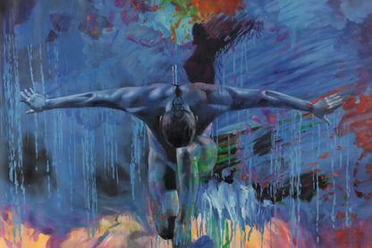 art-moderne-portrait-masculin-homme-bleu-peinture-huile-toile