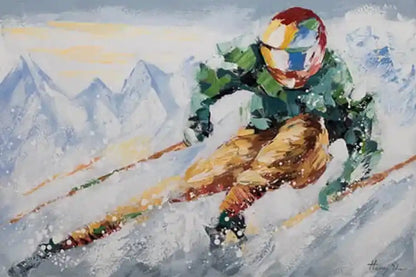 art-moderne-portrait-masculin-homme-skieur-neige-peinture-huile-toile signée