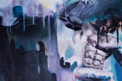 art-moderne-portrait-masculin-homme-muscle-bleu-peinture-huile-toile