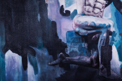 art-moderne-portrait-masculin-homme-muscle-bleu-peinture-huile-toile