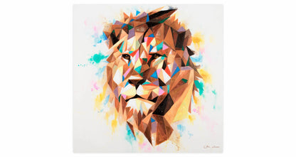 art-moderne-animal-tete-lion-mosaique-peinture-huile-toile