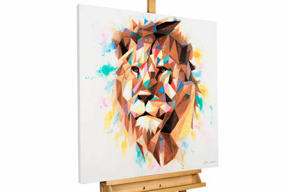 art-moderne-animal-tete-lion-mosaique-peinture-huile-toile