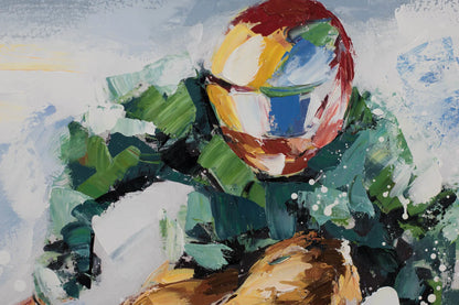 art-moderne-portrait-masculin-homme-skieur-neige-peinture-huile-toile signée