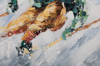 art-moderne-portrait-masculin-homme-skieur-neige-peinture-huile-toile signée