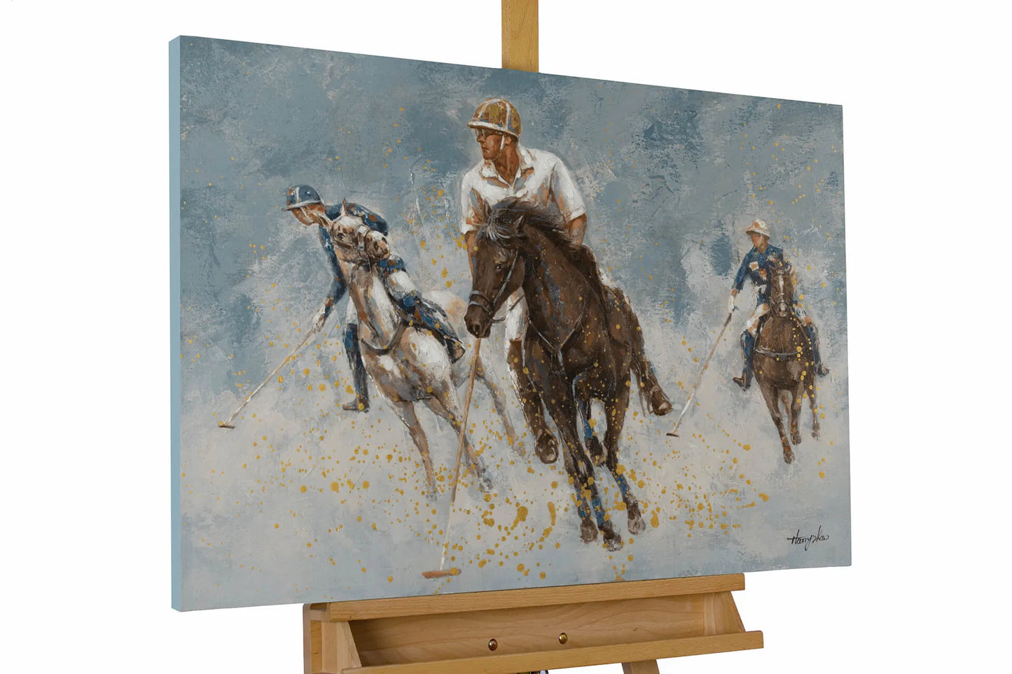 art-moderne-scene-vie-joueurs-polo-toile-originale-homme-huile-toile