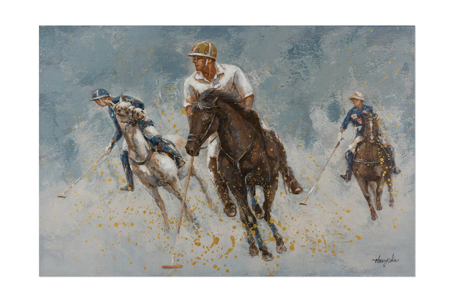 art-moderne-scene-vie-joueurs-polo-toile-originale-homme-huile-toile