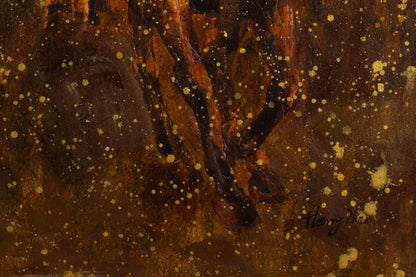 art-moderne-scene-vie-cowboys-lasso-plaine-originale-homme-huile-toile