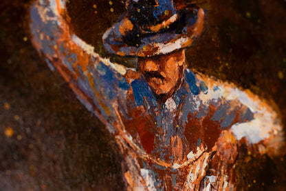 art-moderne-scene-vie-cowboys-lasso-plaine-originale-homme-huile-toile