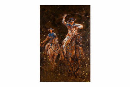 art-moderne-scene-vie-cowboys-lasso-plaine-originale-homme-huile-toile