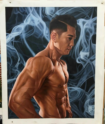 art-érotique-intime-figure-homme-nu-asiatique-peinture-huile sur Toile