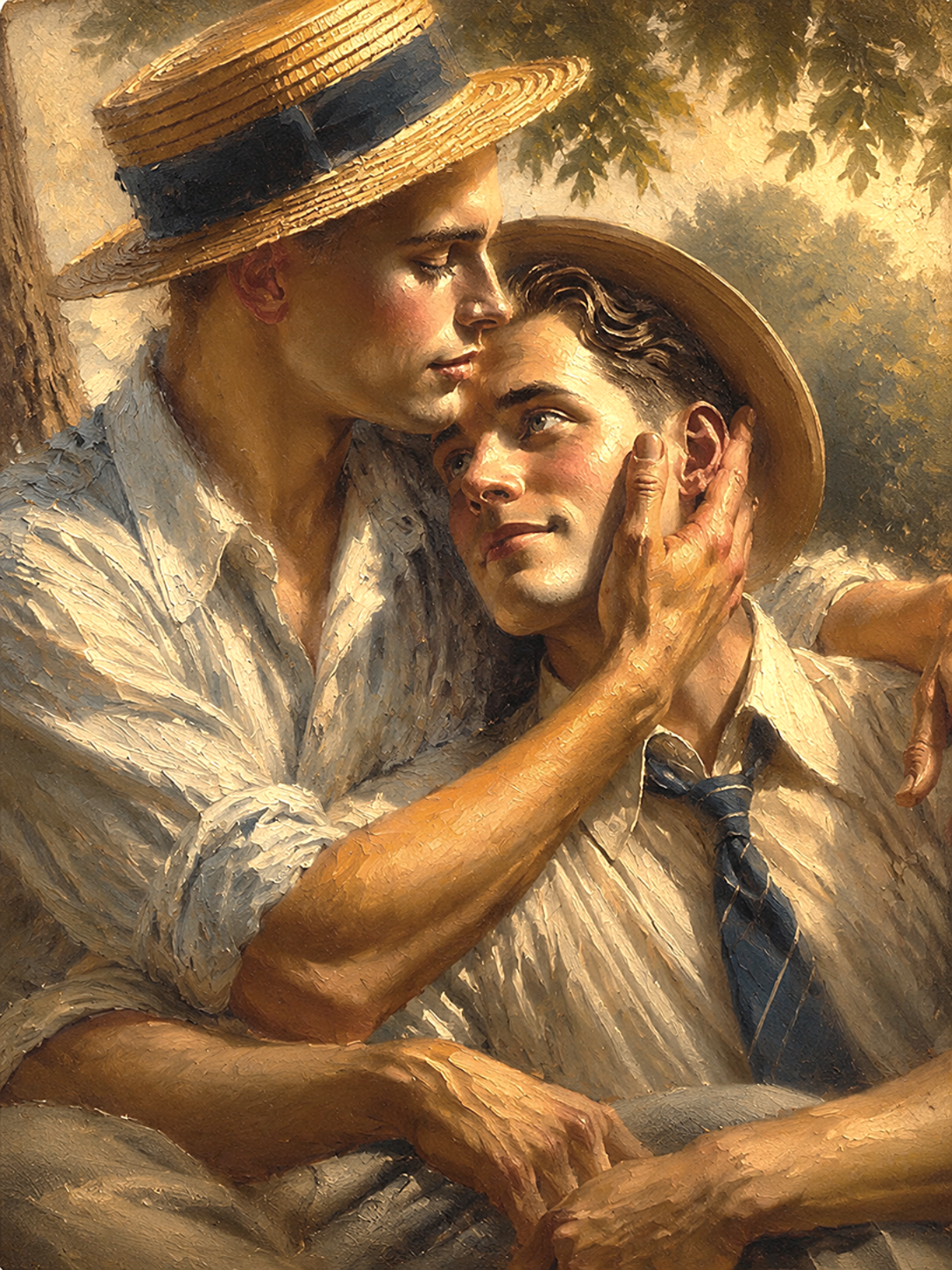peinture huile sur toile faite sur commande - PORTRAIT BOGOSSE GAY LOVERS